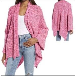 FREE PEOPLE Women's Sweater Slouchy BFF Cardigan Prickly Pear Pink Oversized Sm